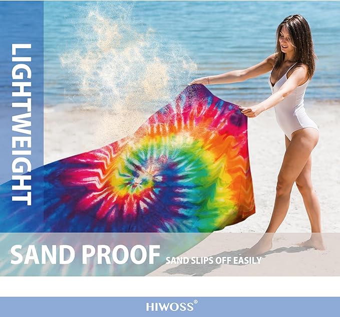 Beach Blanket Waterproof Sandproof Oversized 95”x 80”,Sand Free Beach Mat with Corner Pockets,Portable Mesh Bag for Beach Festival,Picnic,Travel and Outdoor Camping (Rainbow)