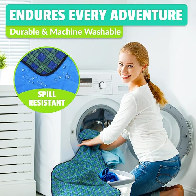 Beach Blanket Sand Proof & Outdoor Picnic Blanket - Water Resistant, Large Mat for Camping or Travel. Washable, Foldable, Easy Carry Compact Tote Bag (Green/Blue Plaid)