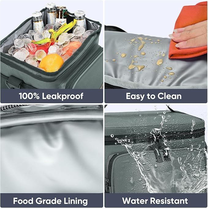 BALEINE Insulated Lunch Bag for Men Women, 22 Can Leakproof Cooler Bag with Adjustable Shoulder Strap for Work Picnic, Lunch Box for Women Men (Large, Grey)