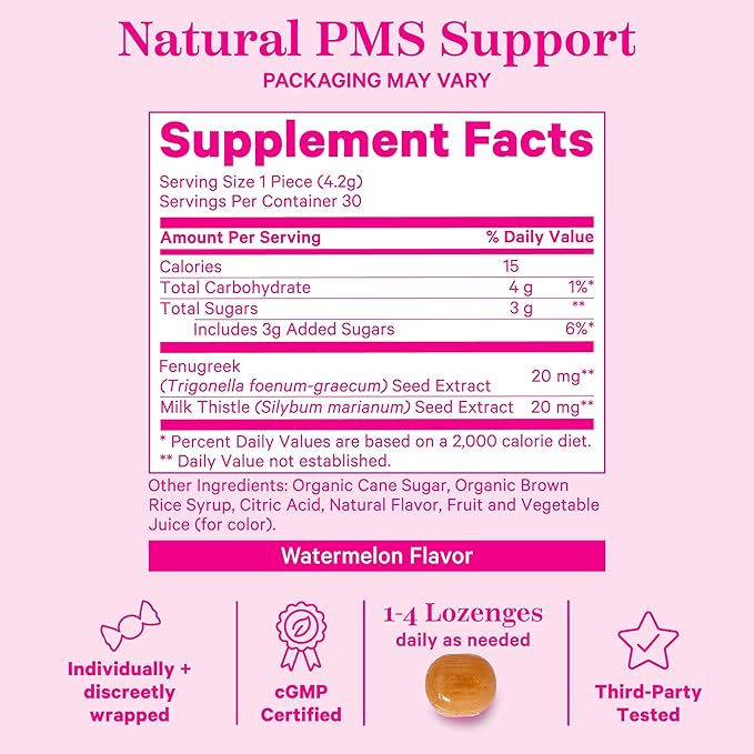 Pink Stork Watermelon PMS Sweets for Teens and Women with Fenugreek & Milk Thistle, Simple & Natural Ingredients for Period Support, Digestion, Bloating, & Mood Support - 30 Drops