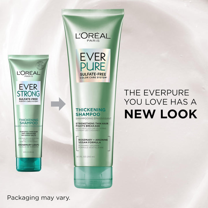 L'Oreal Paris Thickening Sulfate Free Shampoo, Thickens + Strengthens Thin, Fragile Hair, Hair Care with Rosemary Leaf, EverPure, 8.5 Fl Oz (Packaging May Vary)