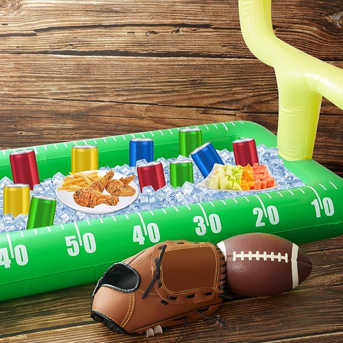 2 Pack Inflatable Football Field Cooler Football Party Drink Cooler Football Party Decor Inflatable Ice Serving Bar for Sports Party Supplies Drink Beer Food, 28 x 53 in