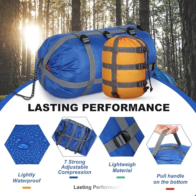 5 Pack Compression Stuff Sack 5 Assorted Size Sleeping Bag Stuff Sack Ultralight Sleeping Bag Cover Space Saving Gear for Travel Outdoor Camping Hiking Backpacking
