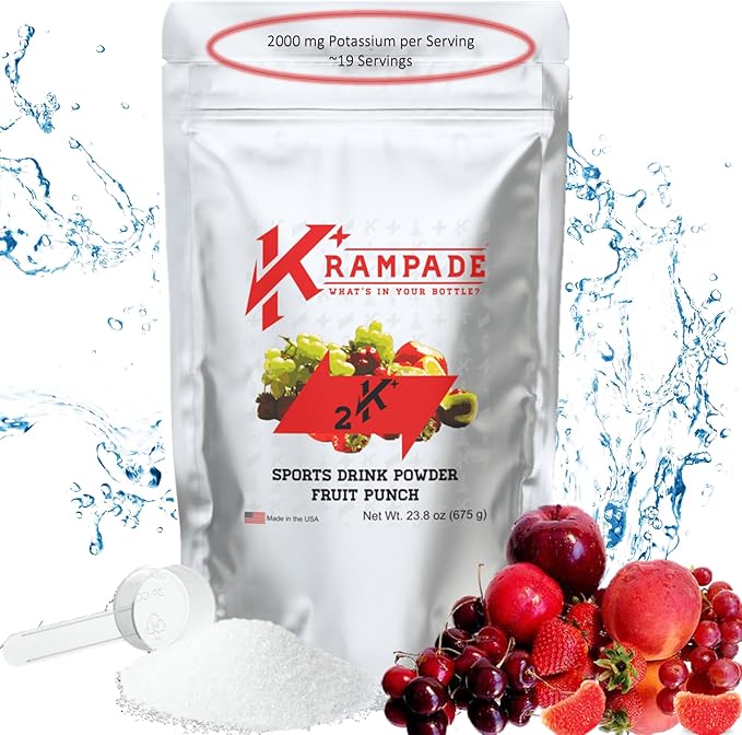 Electrolytes Powder Potassium Supplement - 2000 mg K+, >2X More Than Coconut Water | Cramp Relief and Prevention | Hydration Powder