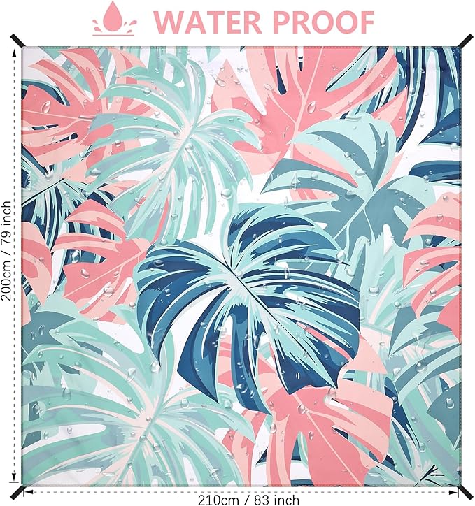 Beach Blanket Waterproof Sandproof Beach Mat for 1-8 Adults Quick Drying Durable Outdoor Picnic Mat for Beach Festival Travel Camping Hiking (Flamingoes-Palm, 79"×83"-4 Person)