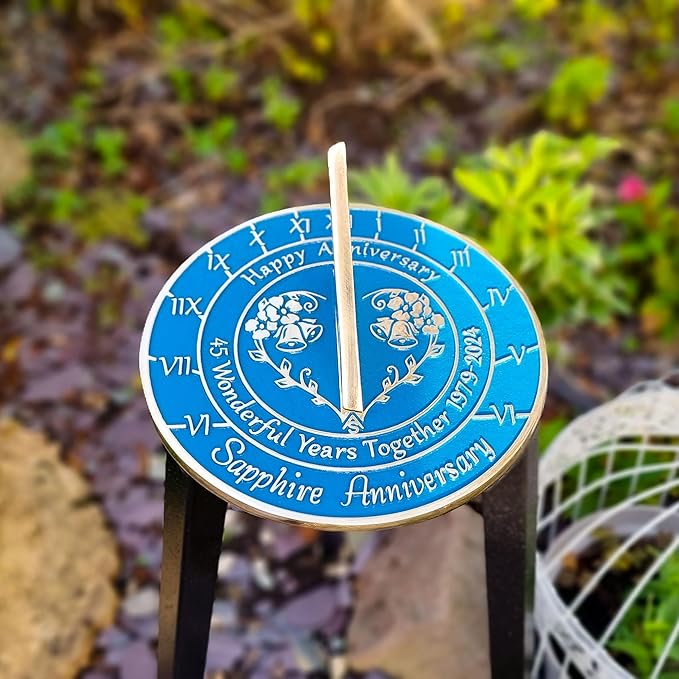 Anniversary Sundial Gift for 45th Sapphire Wedding Anniversary in 2024 - Recycled Metal Home Decor Or Garden Present Idea - Handmade in UK for Him, Her Parents Or Couples 45 Year Celebration