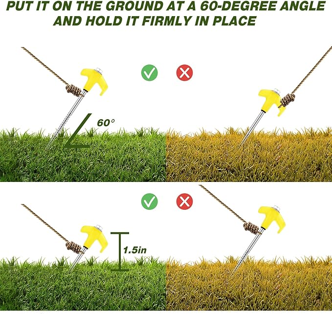 Hicarer 20 Pcs 8'' Screw in Tent Stakes Heavy Duty Ground Anchors Screw in Tent Pegs Ground Stakes Tent Spikes Metal Tent Spikes with Hex Head Driver for Camping Garden Canopies (Yellow)