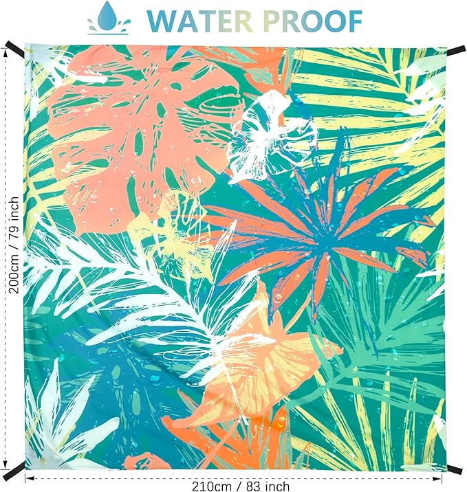 Beach Blanket, Sandproof Beach Mat, Waterproof Quick Drying Lightweight Outdoor Aztec Picnic Mat 79" X 83" for 2-4 Adults with Pocket for Travel, Camping, Hiking