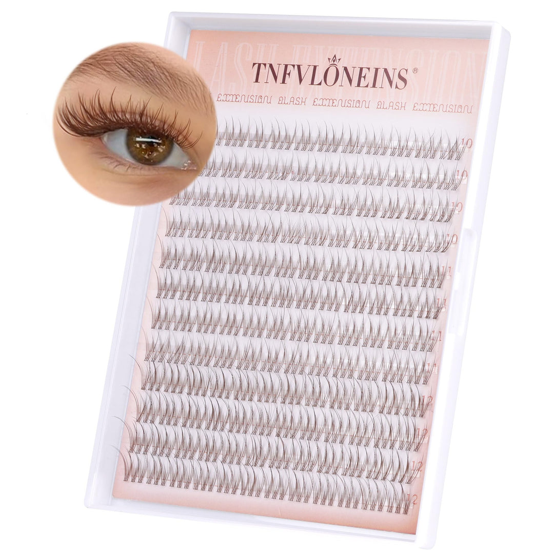 Tnfvloneins Brown Lash Clusters Natural Cluster Eyelash Extensions Wispy Individual Lashes Extension 10-12Mm Short Eyelash Clust