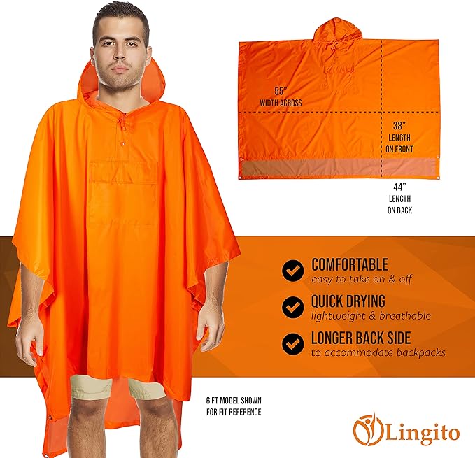 Heavy Duty Rain Poncho for Backpacking, Waterproof Lightweight for Adults, Military, Emergency, Camping, Men, Women