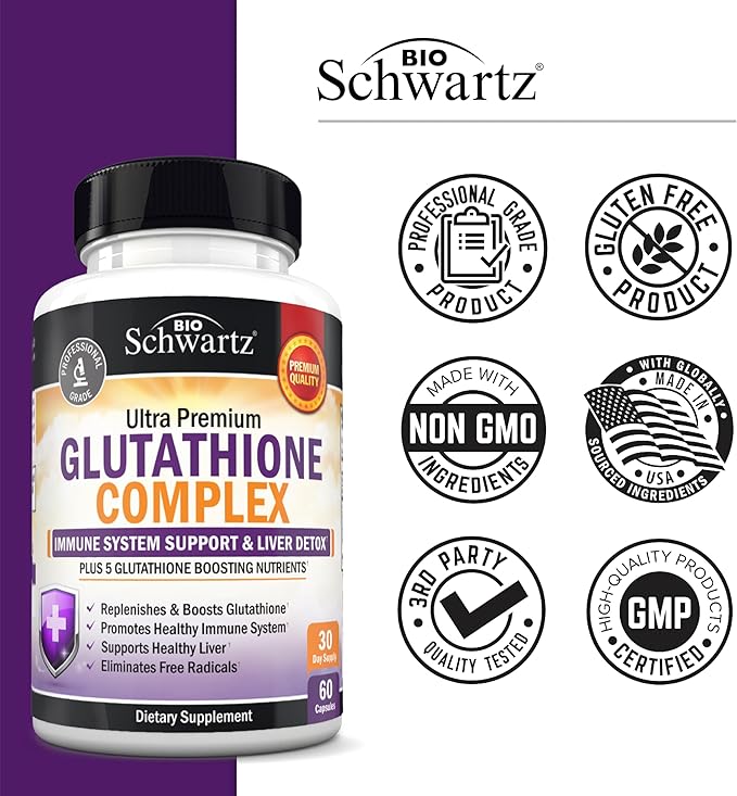 BioSchwartz Glutathione Supplement Liver Detox with Quercetin Vitamin C Milk Thistle Alpha Lipoic Acid - Liver Supplement Immune Support Pills - Immunity Defense Health Formula and Cleanse 500mg 60ct