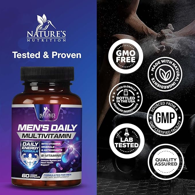 Multivitamin for Men - Mens Multivitamins for Daily Nutritional Support, Men's Multivitamin with Vitamin A, C, D, E, B12, Zinc & More, Immune Health & Energy Support Vitamins Supplement - 60 Capsules