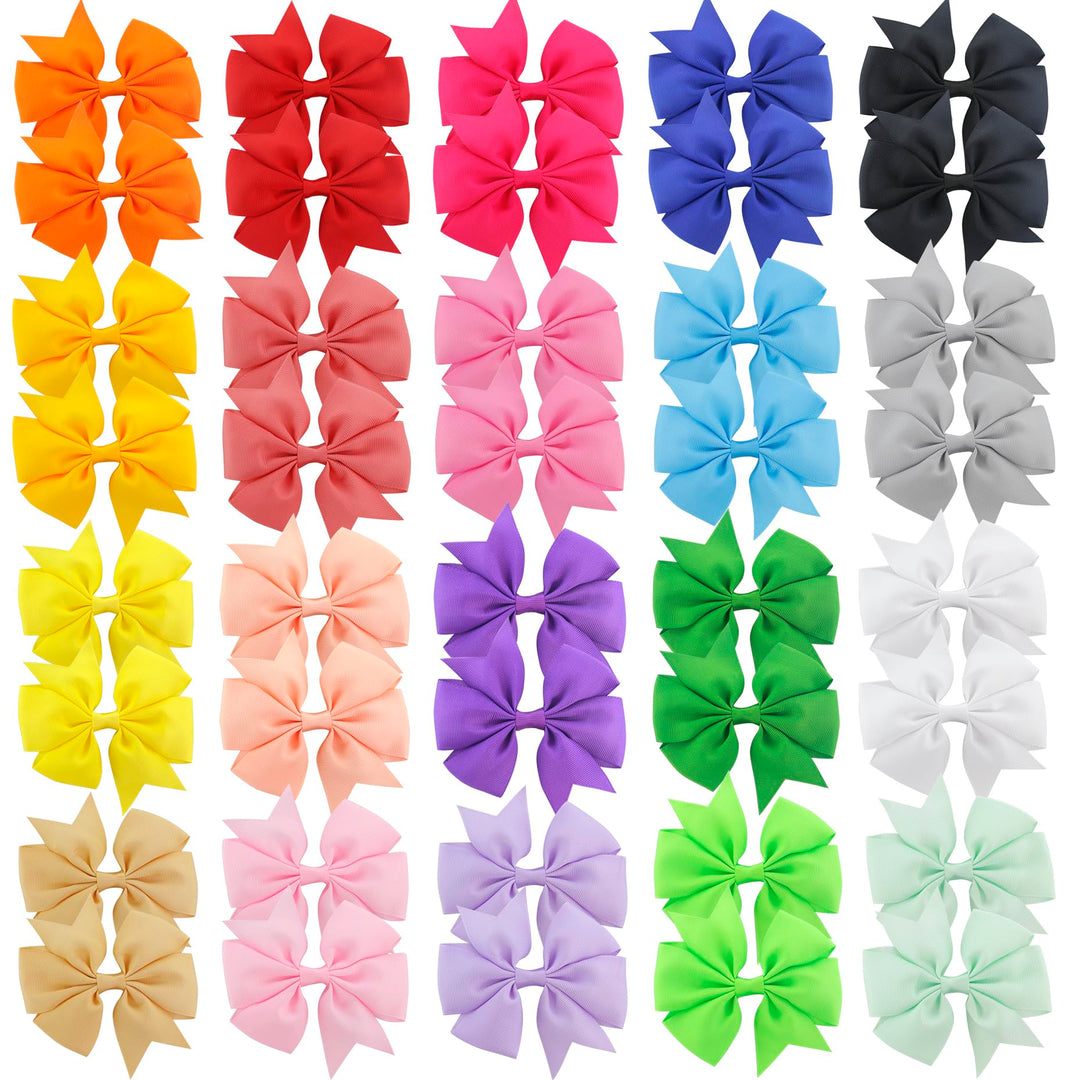 Babymatch 40Pcs Pinwheel Hair Bows 4 Inch Big Large With Metal Clips (20 Colors X 2)
