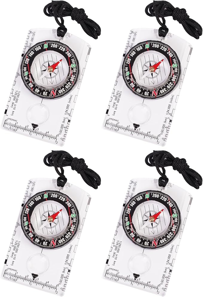 4 Pcs Outdoor Compass with Adjustable Declination,Magnifier,Ruler,Scale. Multifunctional Orienteering Waterproof Compass for Map Reading, Navigation, Hiking