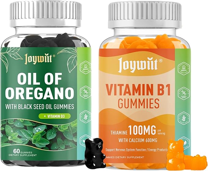 Oregano Oil Gummies & Vitamin B1 Gummies 100mg Bundle Pack | Strength Carvacrol & Thymoquinon | Vitamin B1 as Thiamine