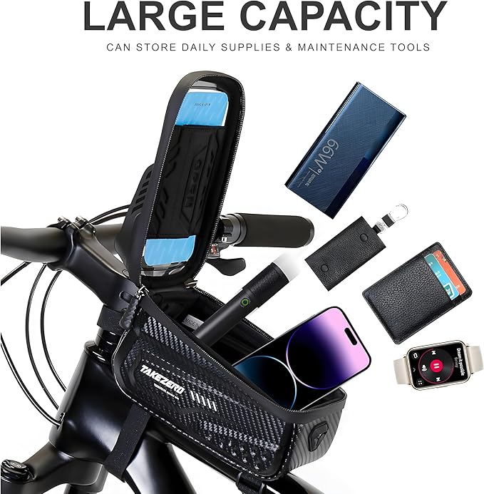 Bike Front Frame Bag,Bike Accessories, Waterproof Bike Frame Bag with TPU Touch-Screen & Rain Cover (Phones under 6.8'')"