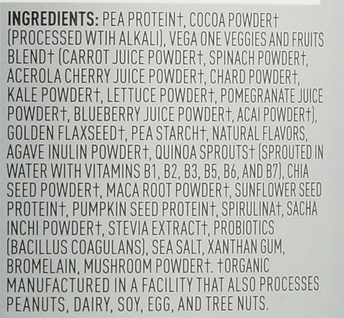 Vega Organic All-in-One Vegan Protein Powder, Chocolate - Superfood Ingredients, Vitamins for Immunity Support, Keto Friendly, Pea Protein for Women & Men, 13.2 oz (Packaging May Vary)