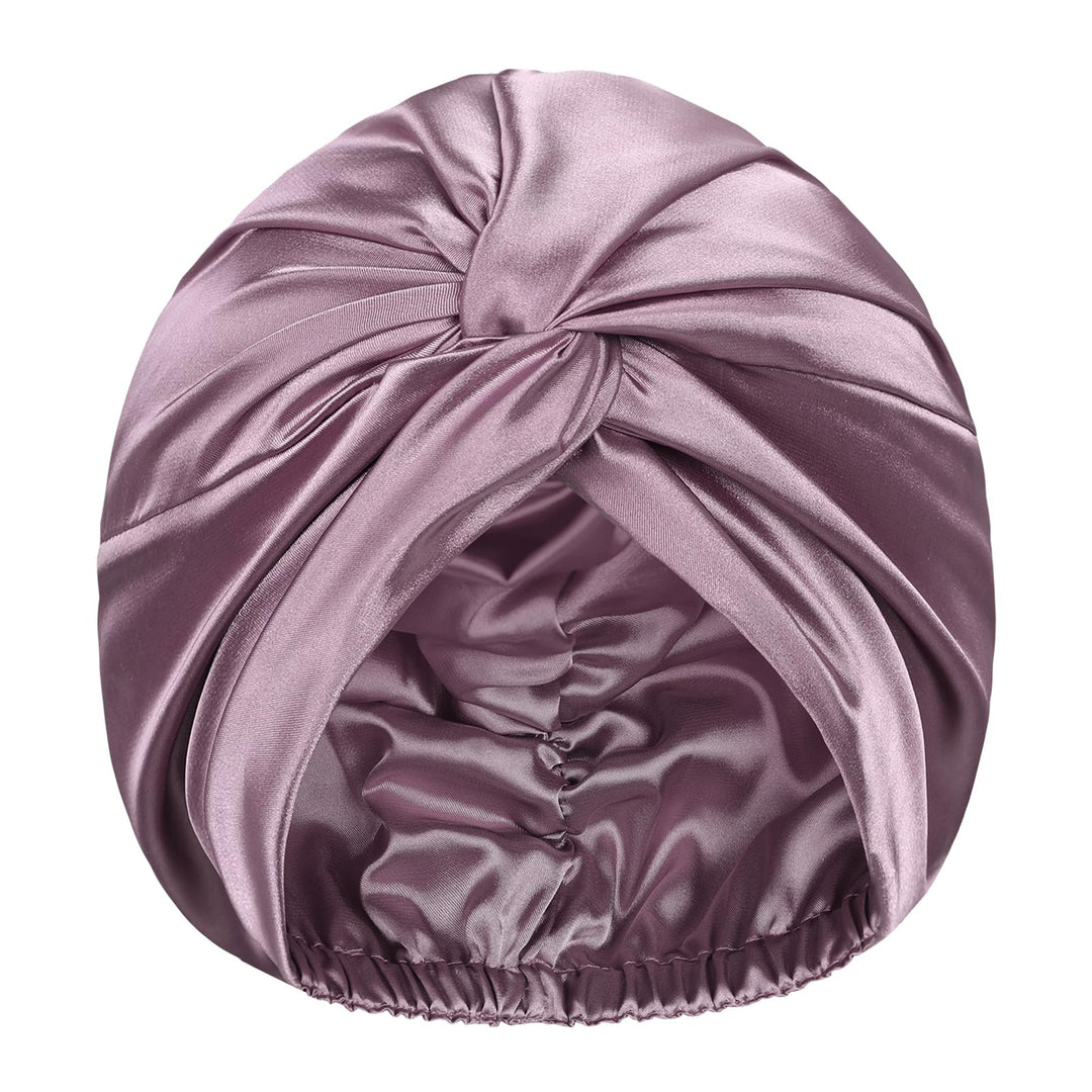LUKACY Silk Satin Bonnet for Sleeping, Large Adjustable Silk Satin Hair wrap Hair Cap for Women Curly Hair Accessories Purple