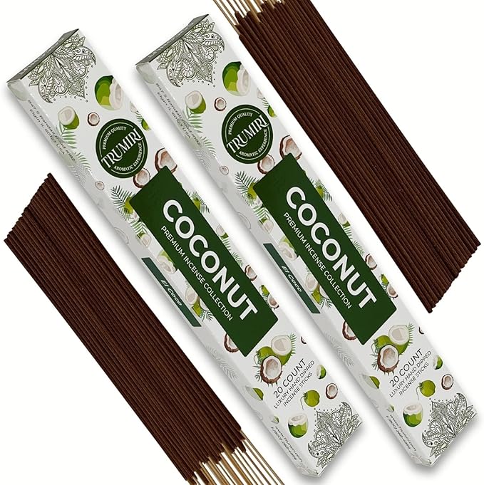 Coconut Incense Sticks - Incienso de Coco - Total 40 Insence-Sticks - Dual Pack of 20 Insense - Inciensos - Inscents - Natural Non Toxic Ingredients - Incents - Incence - Inscense - Insents