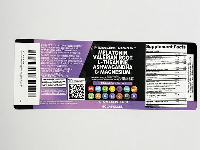 Clean Nutraceuticals Melatonin 10mg Valerian Root L Theanine 200mg Ashwagandha - Sleep Support for Women & Men with Magnesium Complex, Lemon Balm, Chamomile, & Passion Flower - 60 Caps