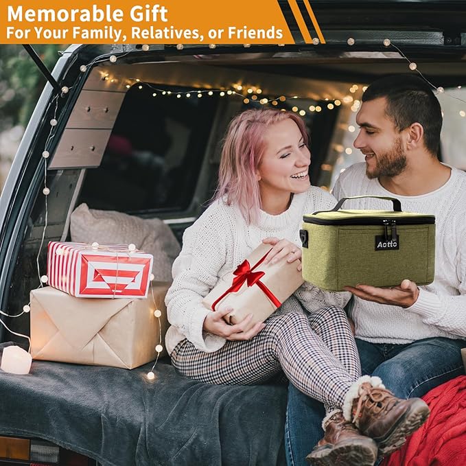 Aotto Portable Oven, Electric Lunch Box Food Heater - 12V/24V/110V 3-in-1 Car Food Warmer - Heated Lunch Box for Adults - Cook, Reheat & Keep Meals Warm for Car, Truck, Travel, Work, Home - Green