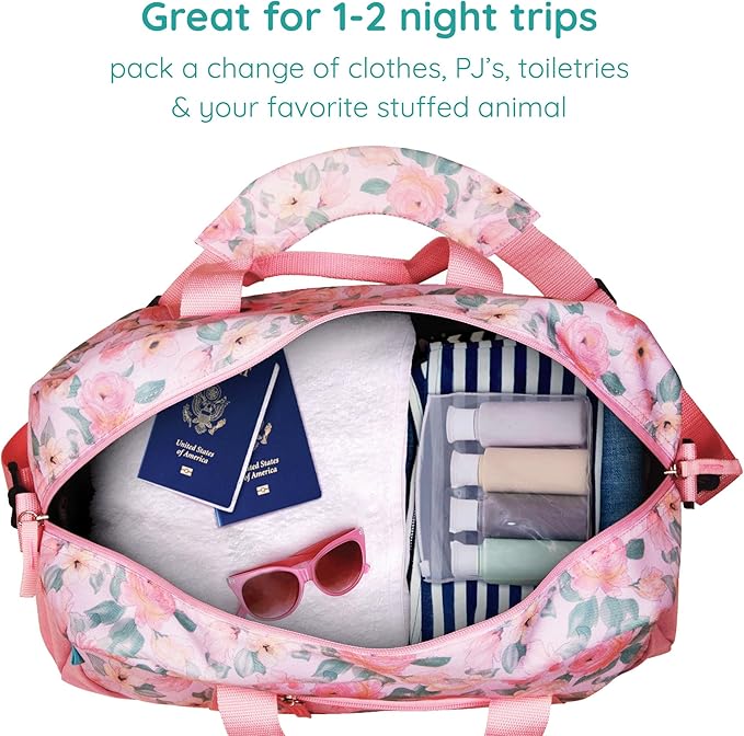 JumpOff Jo by Wildkin Overnighter Duffel Bag – Lightweight Travel Bag for Kids - Floral Watercolor