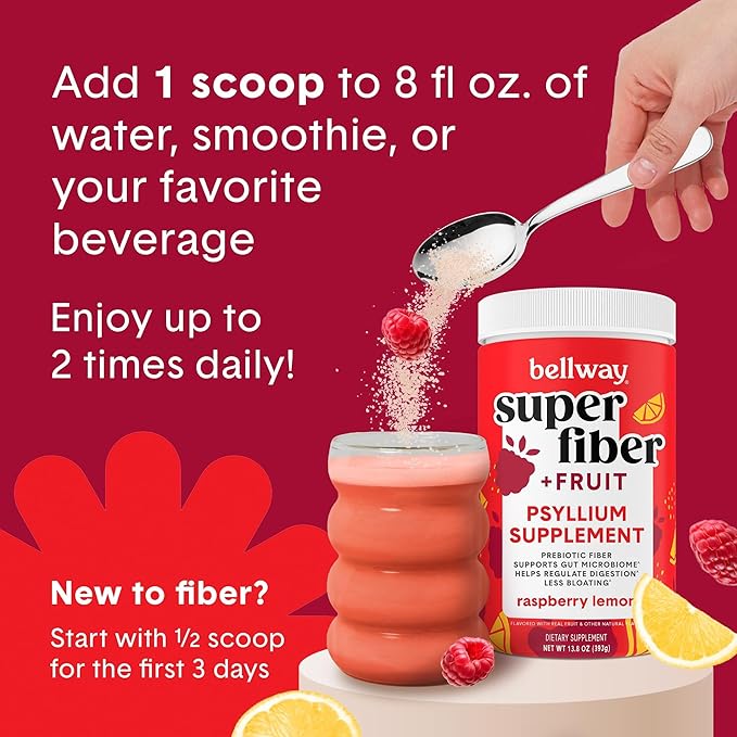 Bellway Super Fiber Powder + Fruit, Raspberry Lemon Electric Frother Bundle