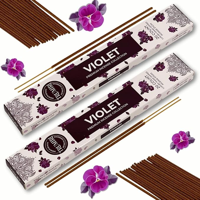 Violet Incense Sticks - Total 40 Insence-Sticks - Dual Pack of 20 Insense - Inciensos - Inscents - Natural Non Toxic Ingredients - Incents - Incence - Inscense - Insents