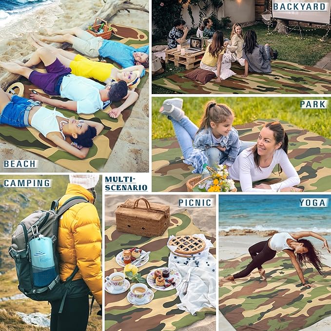 Beach Blanket Sandproof Waterproof 78''×81''1-5 Adults Oversized,Compact Lightweight Durable Beach Mat for Travel Camping Hiking Picnic Blanket