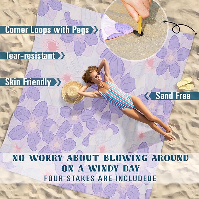 Beach Blanket Sandproof Waterproof 78''×81''1-5 Adults Oversized,Compact Lightweight Durable Beach Mat for Travel Camping Hiking Picnic Blanket