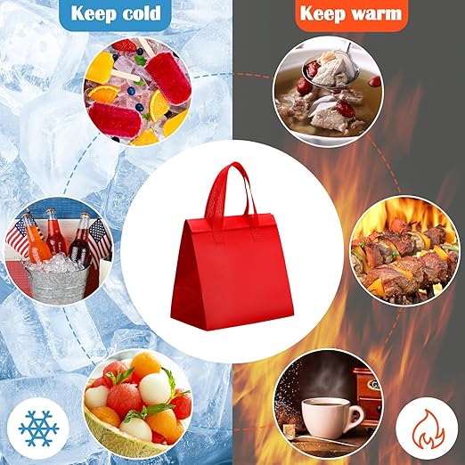 50 Pcs Insulated Take Away Bags Bulk Thermal Insulation Food for Coffee Milk Tea Hot Cold Food Fresh Seafood Cooler Pizza Delivery Bags for Catering Restaurant Grocery (Red)