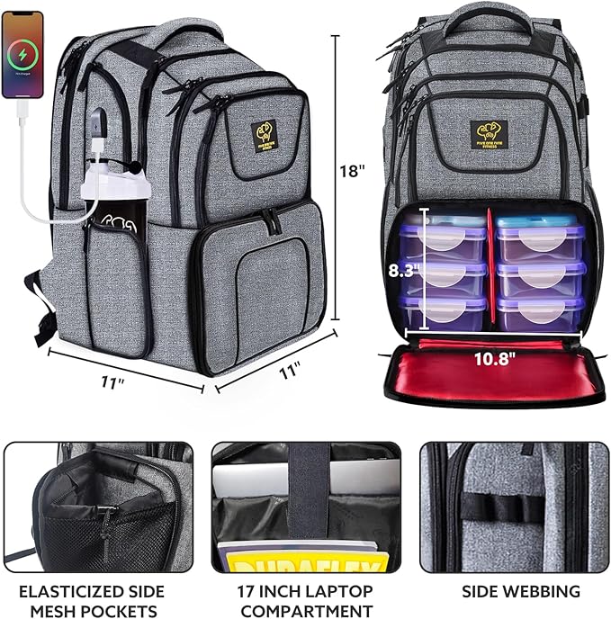 519 Fitness Meal Prep Backpack,Hiking Outdoor Insulated Unisex Lunch Cooler with Computer Compartment,Include 6 Meal Containers,2 Ice Packs and Shaker