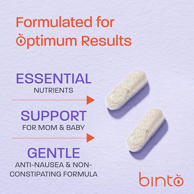Binto Bloom Prenatal Supplements - Support Healthy Mom & Baby - 30 Day Supply - Multivitamin with Iron, Methylated Folate, Folic Acid - Non-GMO, Gluten Free, Vegetarian, No Preservatives