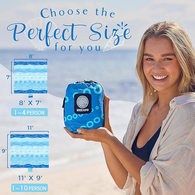 WEKAPO Beach Blanket Waterproof Sandproof Oversized Extra Large Sand Free Beach Mat with Stakes, Storage Bag - Essentials for Outdoor Beach, Picnic (Bohemian Starfish, 8 X 7 FT (1~4 Person))