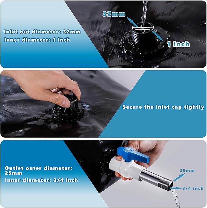 400 L/100 Gal Water Bladder Tank, Foldable Portable Water Storage Container, Emergency Water Bag for RV, Truck Bed, Fire Prevention, Drought Resistance, Black