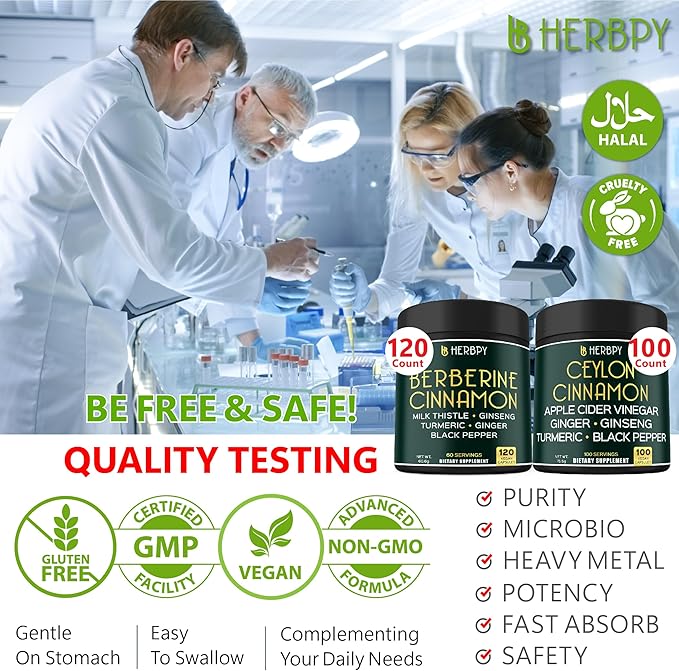 Bundle 7in1 16100mg Berberine HCl & 6in1 7550mg Premium Ceylon Cinnamon Supplements - Support Daily Activities, Body Balance, Immune & Digestion