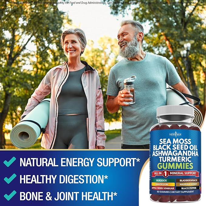 Sea Moss Gummies, Sea Moss, Black Seed, Ashwagandha, Turmeric, Manuka Honey, ACV, Dandelion, Black Pepper, Burdock, Bladderwrack, Vegan- 180 Count