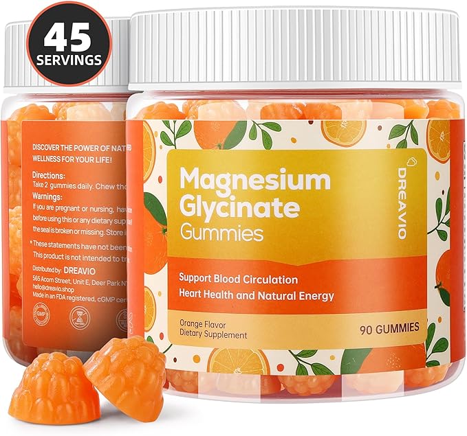 90 Count Magnesium Glycinate Gummies 400mg w/Ashwagandha Supplement - Sugar Free Zinc Magnesium Glycinate Supplement Ashwagandha Gummies for Adults Orange Gummies