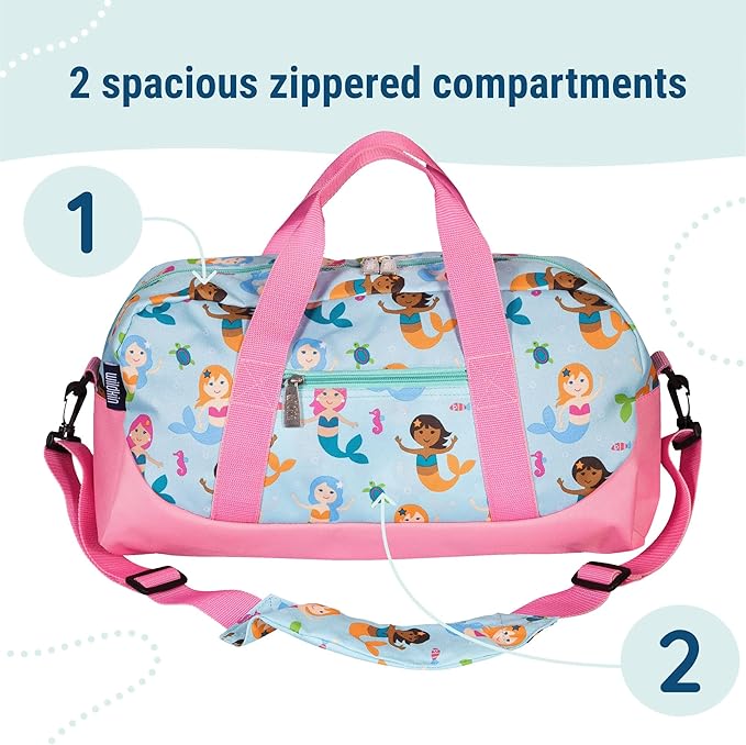 Wildkin Kids Overnighter Duffel Bag – Carry-On Size, Ideal for School & Sleepovers – Mermaids