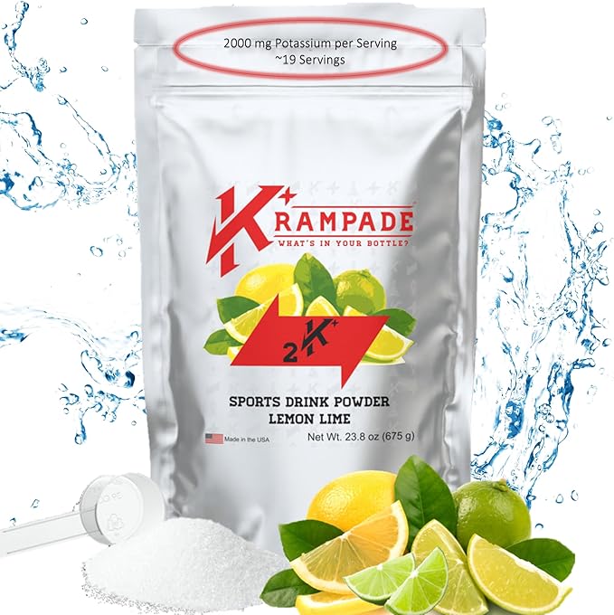 Electrolytes Powder Potassium Supplement - 2000 mg K+, >2X More Than Coconut Water | Cramp Relief and Prevention | Hydration Powder (Lemon Lime)