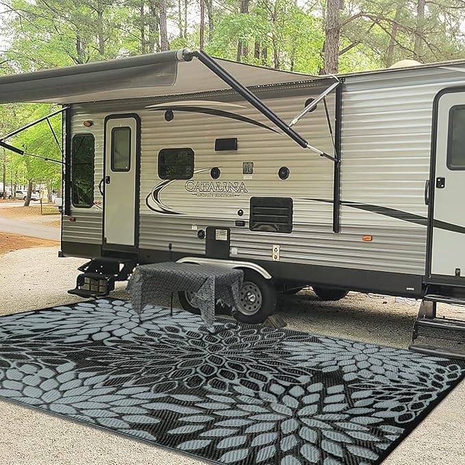 Anidaroel Outdoor Rugs 8x10ft for Patios Clearance Waterproof, Reversible Tropical Plastic Straw Camping Mat Outside Rug, Large Outdoor Area Rug for RV, Porch, Deck, Balcony, Picnic(8'x10')