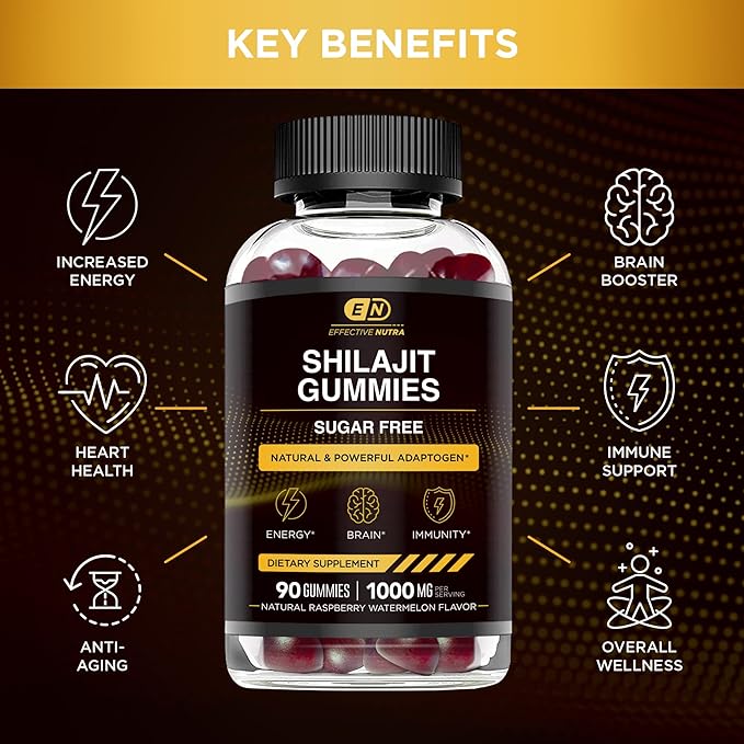Shilajit Gummies 1000mg | Pure Shilajit Resin for Energy, Brain & Immunity | Supplement for Men & Women | Sugar-Free, Vegan, Gluten-Free | Natural Berry Flavor, Made in USA (90ct)