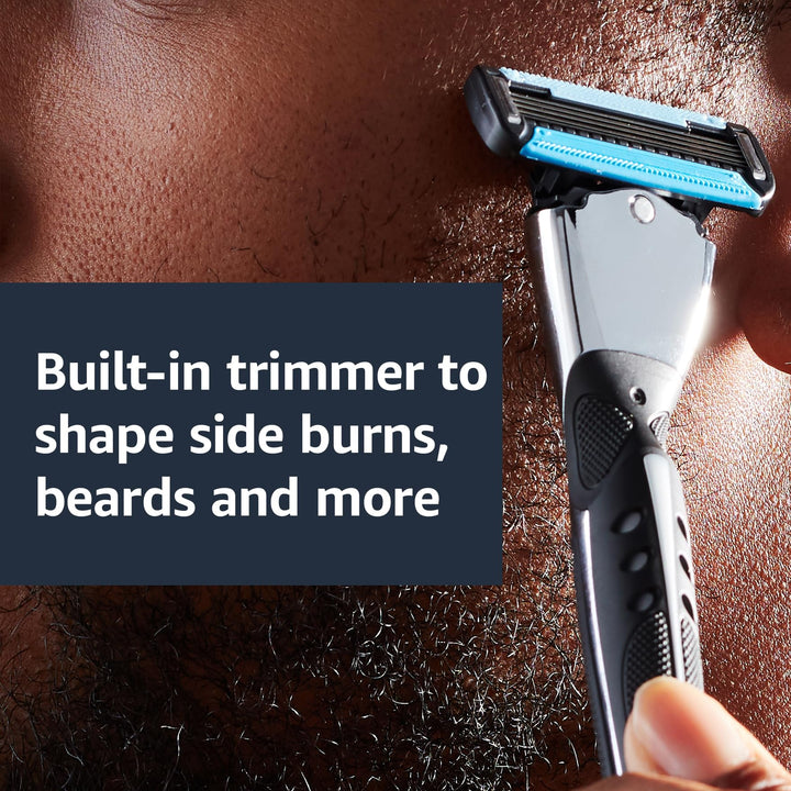 Amazon Basics 5-Blade MotionSphere Razor for Men with Dual Lubrication and Precision Beard Trimmer, Handle & 2 Cartridges (Cartridges fit Amazon Basics Razor Handles only) (Previously Solimo)