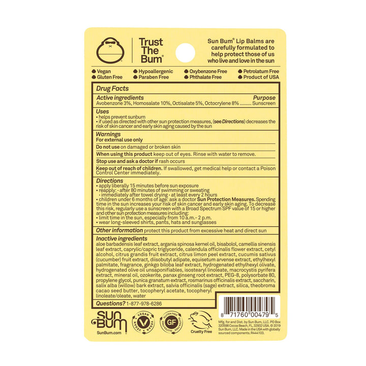 Sun Bum SPF 30 Sunscreen Lip Balm 3 Flavor Variety Pack - Coconut, Banana, Watermelon - Moisturizing Aloe Vera and Vitamin E - Vegan and Cruelty Free - UVA/UVB Lip Protection - 0.15 oz , 3 ct