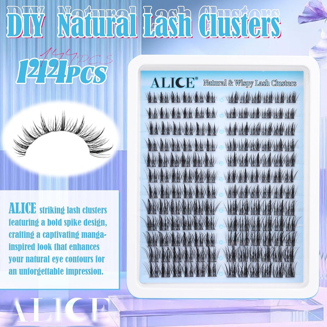 ALICE DIY Natural Lash Clusters | Wispy Anime Cat Eye | 10-16mm, 144 Pcs