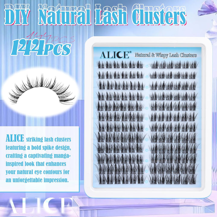 ALICE DIY Natural Lash Clusters | Wispy Anime Cat Eye | 10-16mm, 144 Pcs