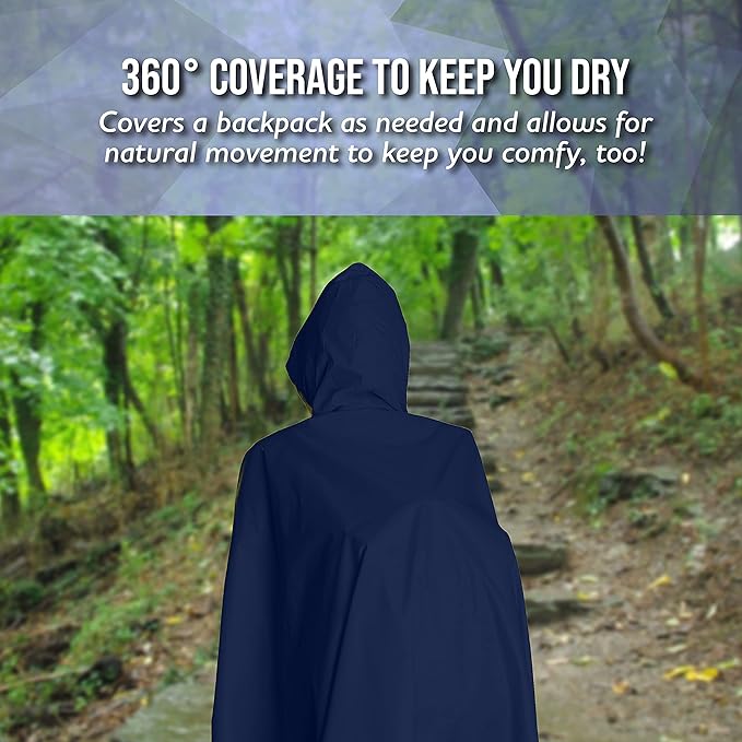 Heavy Duty Rain Poncho for Backpacking, Waterproof Lightweight for Adults, Military, Emergency, Camping, Men, Women