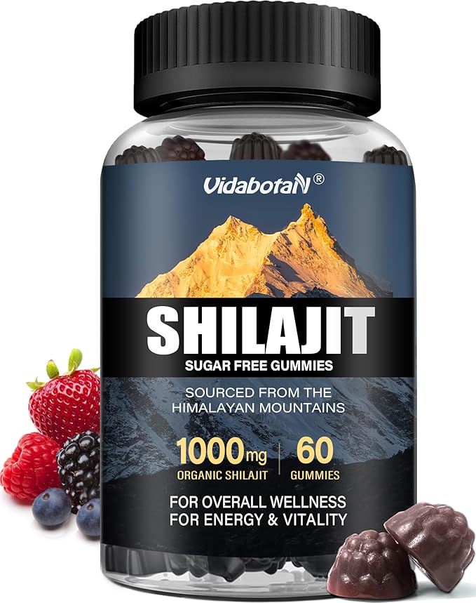 Sugar Free Shilajit Gummies 1000mg – Pure Shilajit Supplement for Men & Women – 85+ Trace Minerals & Fulvic Acid with Ashwagandha- Energy, Brain, Immunity –Mixed Berry Flavor,60 Gummies