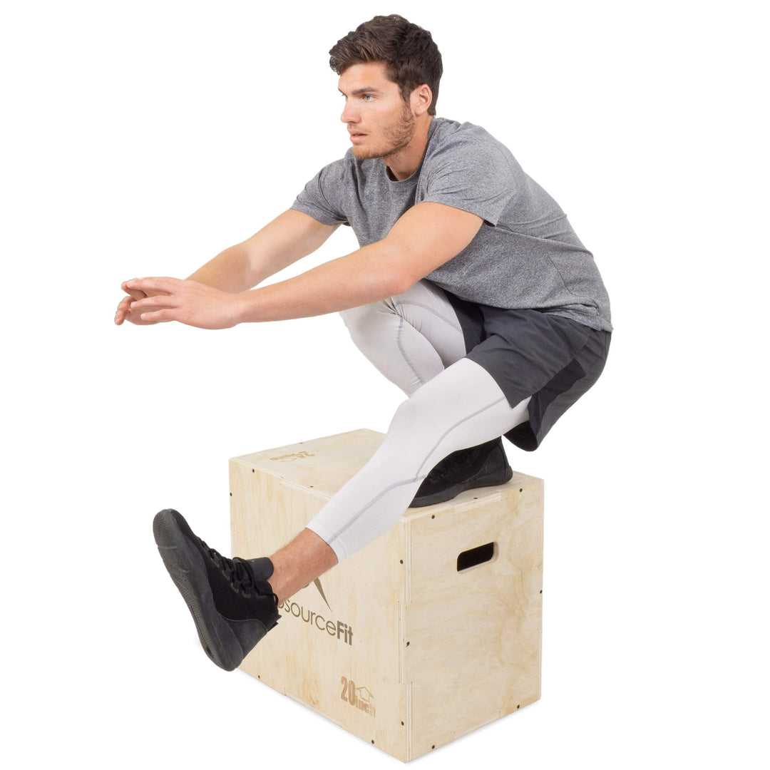 ProsourceFit Fit 3-in-1 Wood Plyometric Jump Box for Agility, Vertical Jump Training & Plyo Workouts, Sizes 24/20/16 & 30/24/20