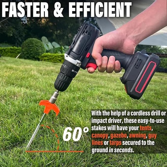 12 Pack Tent Stakes Heavy Duty, Screw in Tent Stakes Heavy Duty, Metal Tent Stakes, 8" Tent Pegs, Camping Stakes, with 1 Hex Head Driver, 1Stopper T Pull Hook, with 4 X 13ft Ropes,Storage Box (A1)